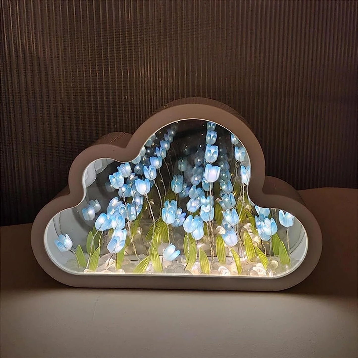 Tulip Lamp Tulip Mirror Night Light,  Tulip Cloud Desk Lamp - LED Living Room Bedside Desktop Ornaments,Night Light for Bedroom (Blue)