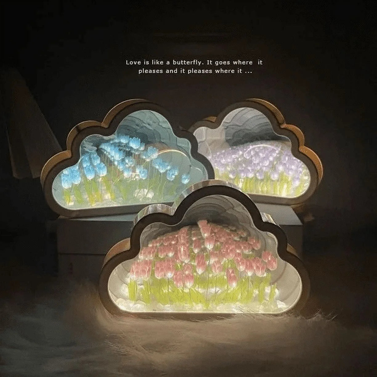 Tulip Lamp Tulip Mirror Night Light,  Tulip Cloud Desk Lamp - LED Living Room Bedside Desktop Ornaments,Night Light for Bedroom (Blue)